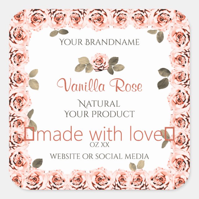 Elegant Pink Roses White Product Packaging Labels (Front)