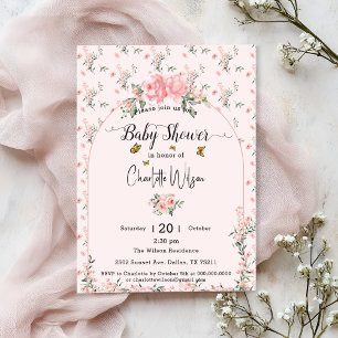 Elegant Pink Roses with Butterflies Baby Shower Invitation
