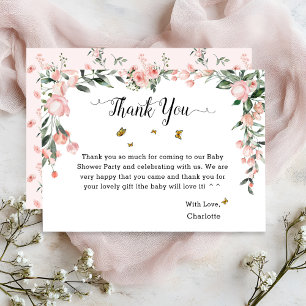 Elegant Pink Roses with Butterflies Baby Shower Thank You Card
