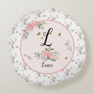 Elegant Pink Roses with Butterflies Round Cushion