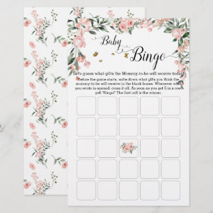 Elegant Pink Roses with Butterfly Baby Bingo Game