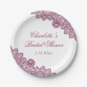 Elegant Pink Rustic Floral Lace Bridal Shower Paper Plate