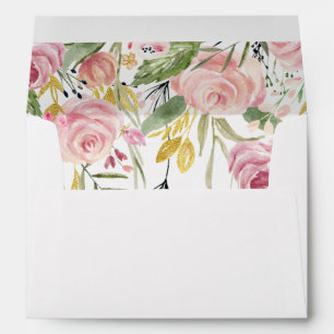 Elegant Pink Sage Green Floral Script Wedding Envelope