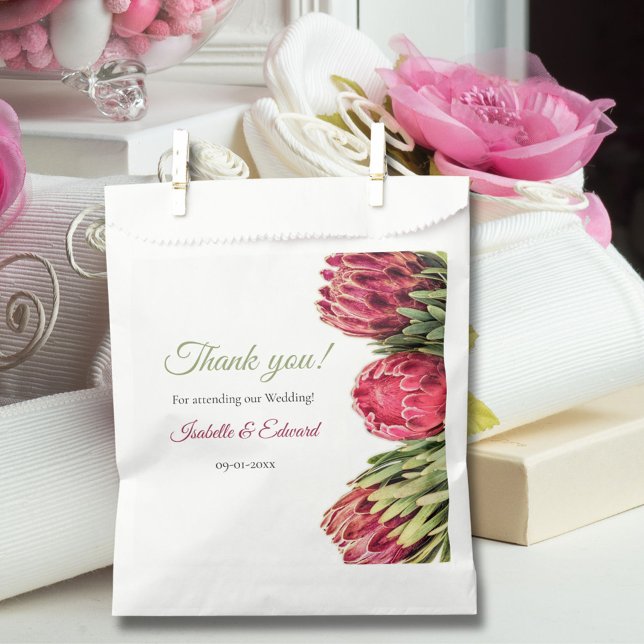 Elegant Pink Sage Green Tropical Proteas Wedding  Favour Bags (Creator Uploaded)