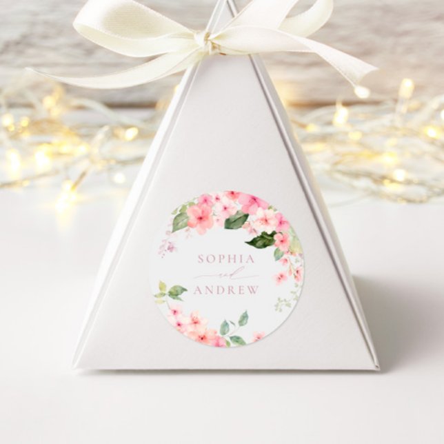 Elegant Pink Sakura Flowers Wedding Classic Round Sticker (Creator Uploaded)