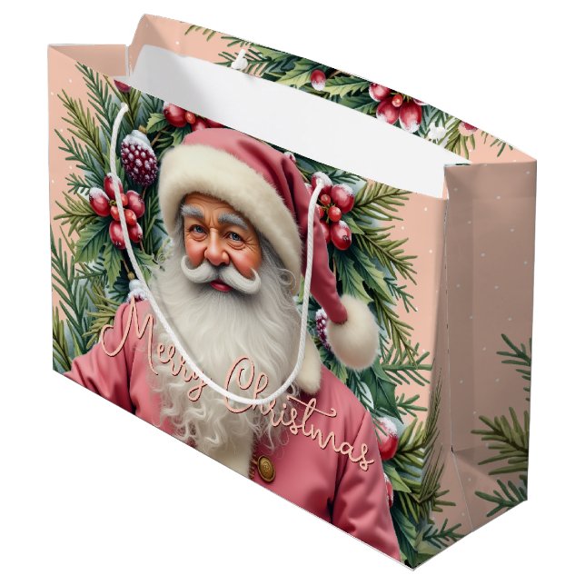 Elegant Pink Santa Large Gift Bag (Back Angled)