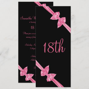 Elegant Pink Satin Bows 18th Birthday Invitation