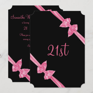 Elegant Pink Satin Bows 21st Birthday Invitation
