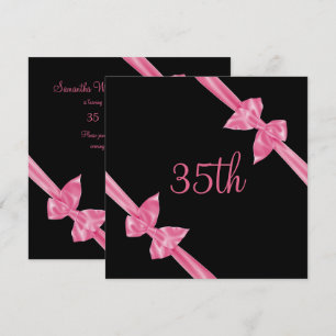 Elegant Pink Satin Bows 35th Birthday Invitation
