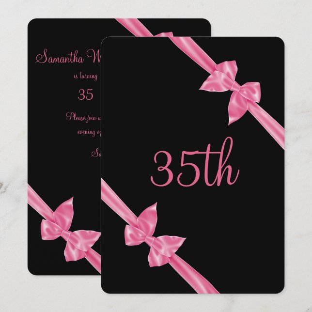 Elegant Pink Satin Bows 35th Birthday Invitation (Front/Back)