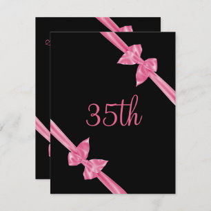 Elegant Pink Satin Bows 35th Birthday Invitation