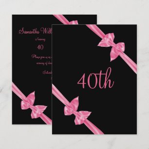 Elegant Pink Satin Bows 40th Birthday Invitation