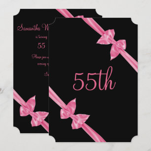 Elegant Pink Satin Bows 55th Birthday Invitation