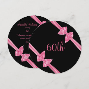 Elegant Pink Satin Bows 60th Birthday Invitation