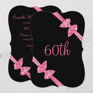 Elegant Pink Satin Bows 60th Birthday Invitation