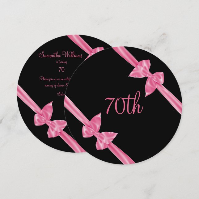 Elegant Pink Satin Bows 70th Birthday Invitation (Front/Back)