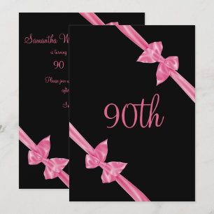 Elegant Pink Satin Bows 90th Birthday Invitation