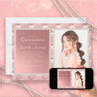 Elegant Pink Satin Pearls Jewels Photo Quinceañera