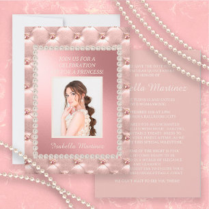 Elegant Pink Satin Quinceañera Photo Pearls Invitation