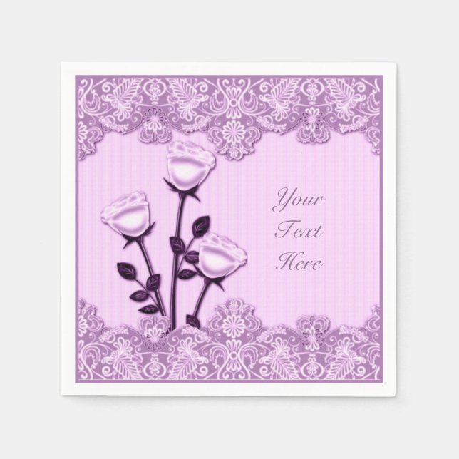 Elegant Pink Satin Roses and Lace Napkins (Front)