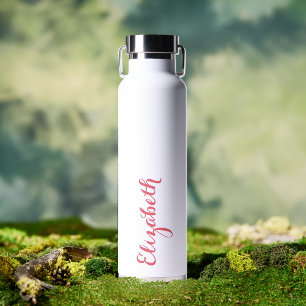 Elegant Pink Script Custom Name Monogrammed White Water Bottle