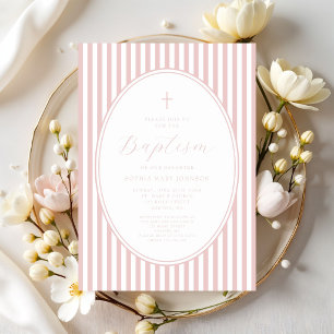 Elegant Pink Script Girl Baptism Invitation