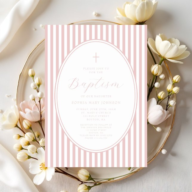 Elegant Pink Script Girl Baptism Invitation (Elegant Pink Script Girl Baptism Invitation)