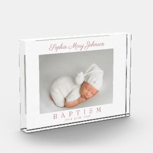 Elegant Pink Script Girl Baptism  Photo Block