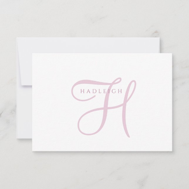 Elegant Pink Script Monogram Card (Front)