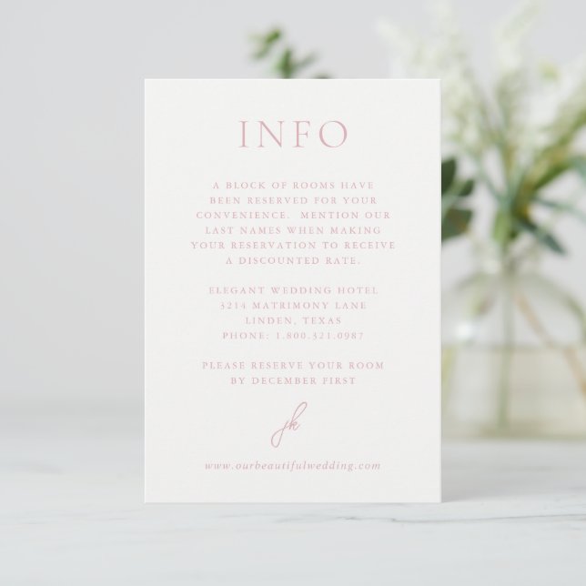 Elegant Pink Script Monogram Wedding Enclosure Card (Standing Front)