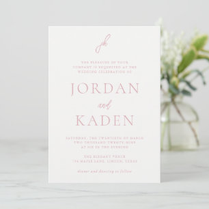 Elegant Pink Script Monogram Wedding Invitation