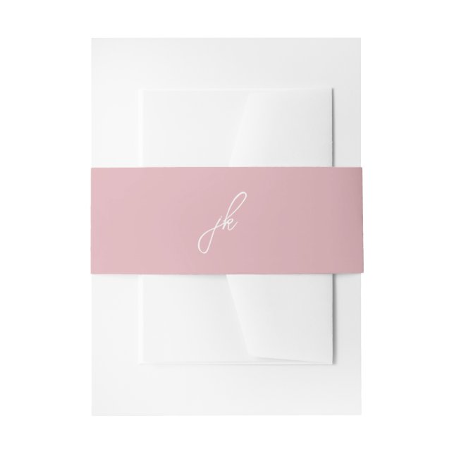 Elegant Pink Script Monogram Wedding Invitation Belly Band (Front Example)
