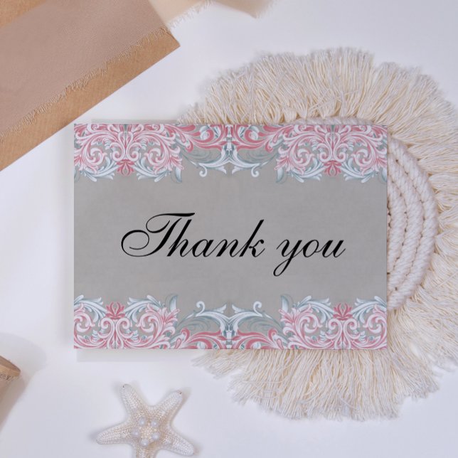 Elegant Pink Scrolls Thank You Card (Creator Uploaded)