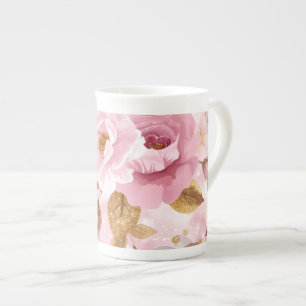 elegant pink seamless pattern with flowers roses a bone china mug
