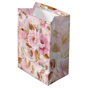 elegant pink seamless pattern with flowers roses a medium gift bag