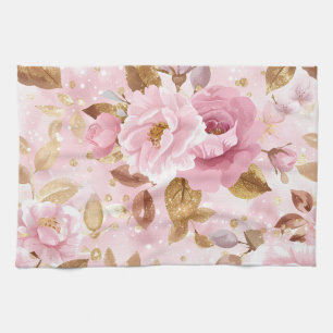 elegant pink seamless pattern with flowers roses a tea towel