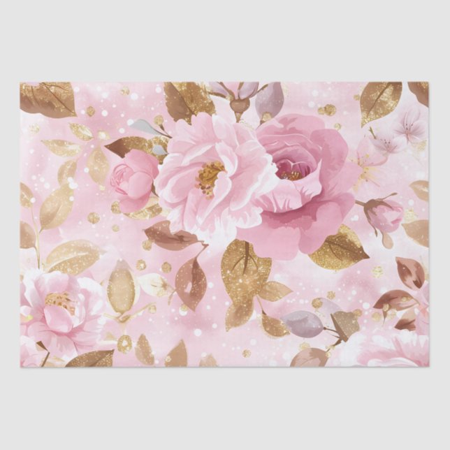 elegant pink seamless pattern with flowers roses a tissue paper (Front)