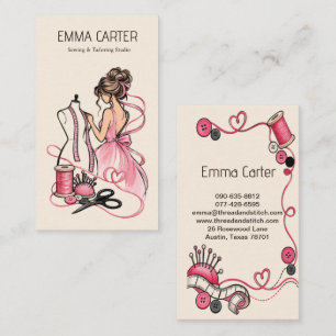 Elegant Pink Seamstress Tailor Dressmaker Business Card