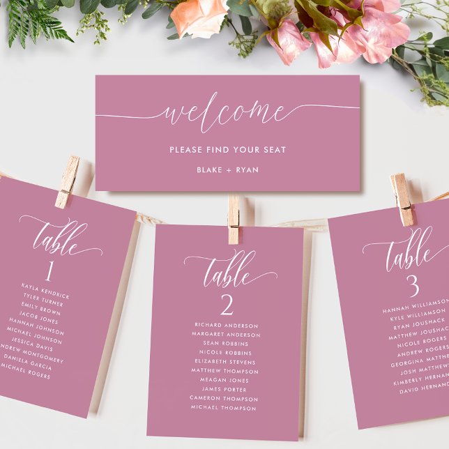 Elegant Pink Seating Plan Card with Guest Name (Creator Uploaded)