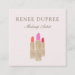 Elegant Pink Sequin Lipstick Makeup Artist Beauty Square Business Card
