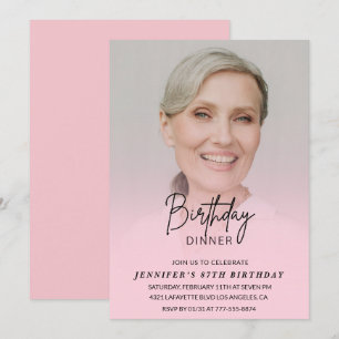 Elegant Pink Shadow Dinner Photo 87th birthday Invitation