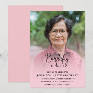 Elegant Pink Shadow Dinner Photo 97th birthday Invitation