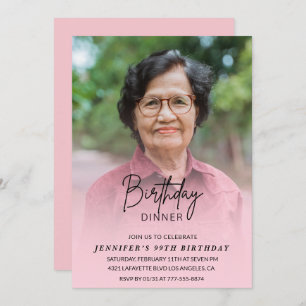 Elegant Pink Shadow Dinner Photo 99th birthday Invitation