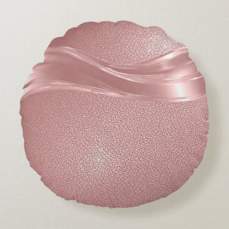 Elegant Pink Shimmer Background With Metallic Wave Round Cushion