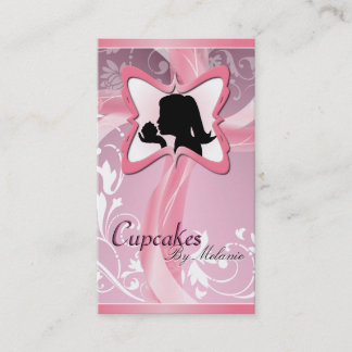 Elegant Pink Silhouette Cupcake Business Card