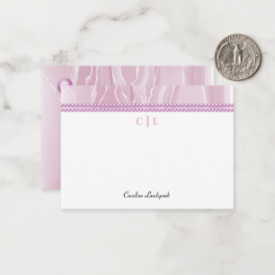 Elegant Pink Silk Pearls Monogrammed Initials Card
