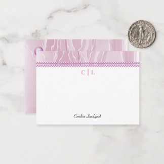 Elegant Pink Silk & Pink Pearls Monogrammed Card