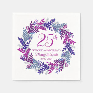 Elegant Pink Silver 25th Anniversary Party Napkins