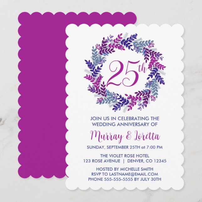Elegant Pink Silver 25th Wedding Anniversary Invitation (Front/Back)