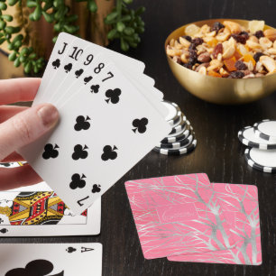 Elegant Pink Silver Autumn Tree Drawing Playing Cards